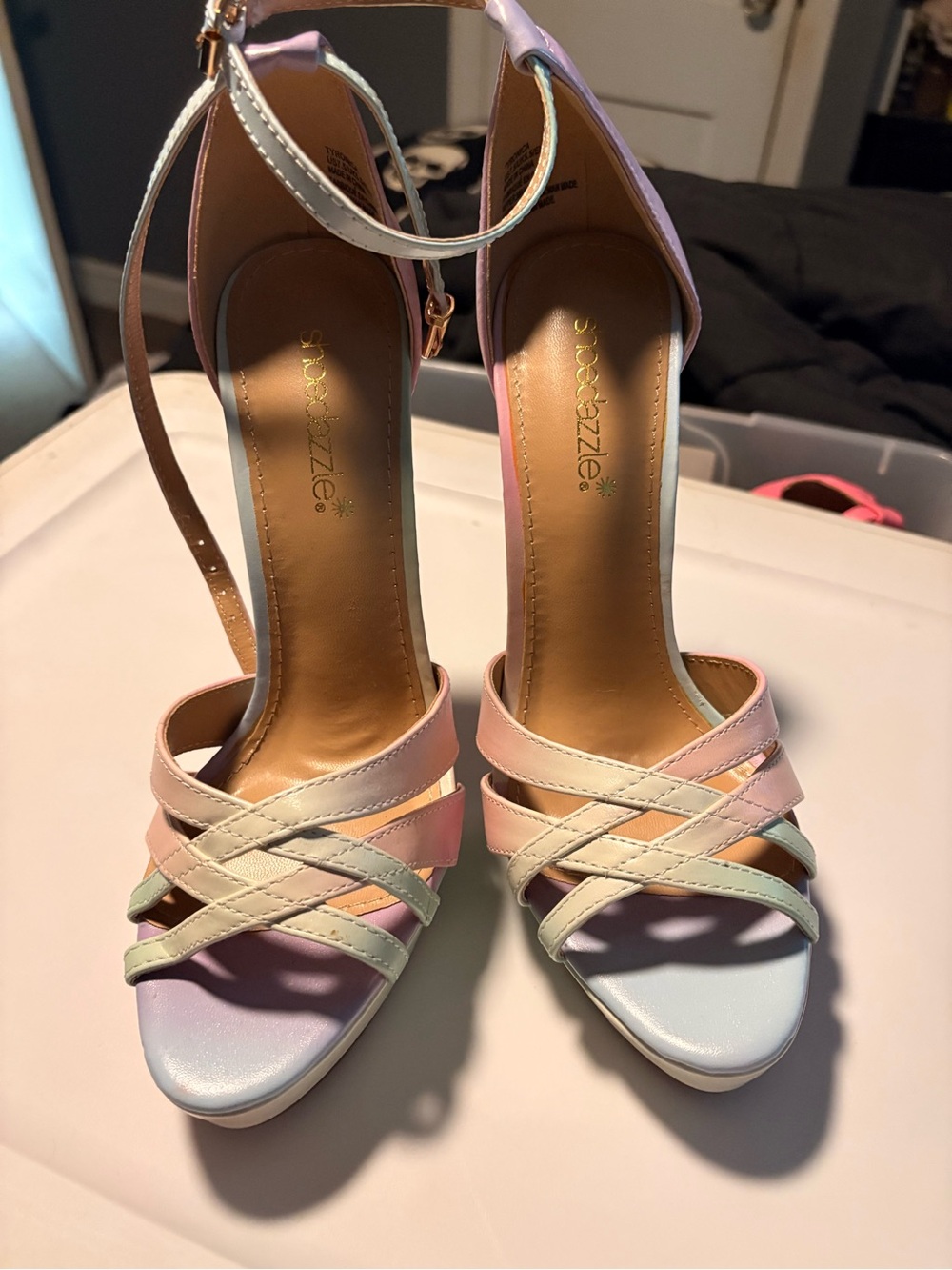 Shoe Dazzle Pastel Strappy Ankle Strap Heels - Pink, Lavender, Mint